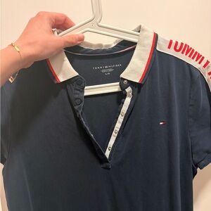 Tommy Hilfiger Navy Polo Dress with White Contrast Collar and Red Trim